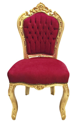 Sedia in stile ruscello barocco Borgogna e legno d'oro