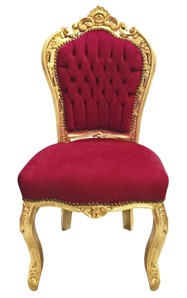 Silla de estilo rococo barroco burdeos y madera de oro