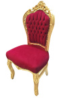 Chaise de style Baroque Rococo velours rouge Bordeaux et bois doré