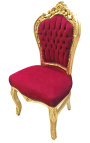 Baroko rokoko stiliaus bordo ir aukso medienos kėdė