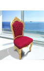 Chaise de style Baroque Rococo velours rouge Bordeaux et bois doré
