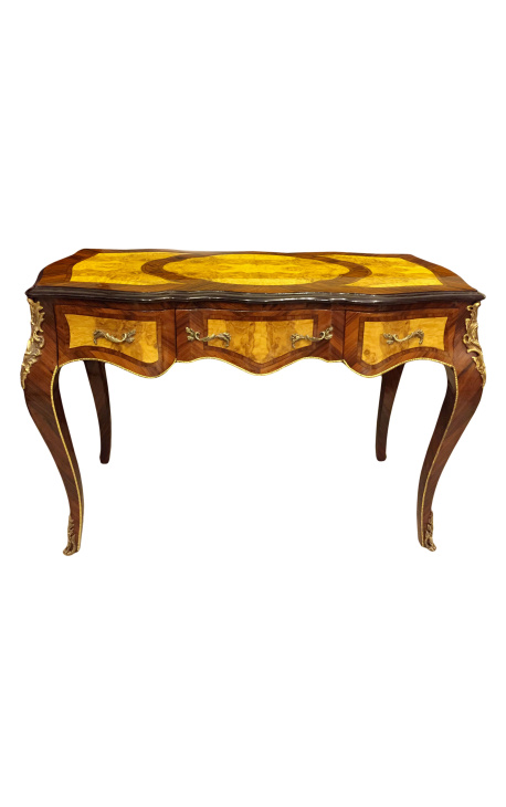 Pisaći stol u stilu Louisa XV s 3 ladice s intarzijom