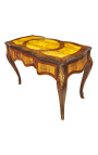 Bureau de style Louis XV, 3 tiroirs avec marqueterie