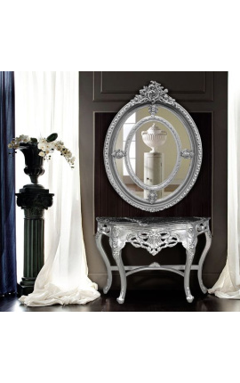 Console de style baroque en bois argenté et marbre noir