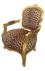 Baroque armchair for child leopard and gold wood