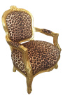 Baroque armchair for child leopard and gold wood