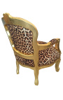 Fotel w stylu barokowym dla dziecka lampart i złote drewno