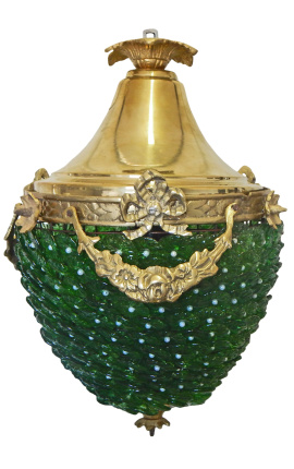 Vetro verde candelabro con bronzo