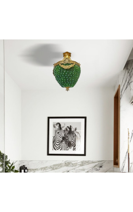 Chandelier green glass with bronzes