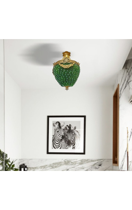 Lampadario con gocce in vetro verde con bronzi