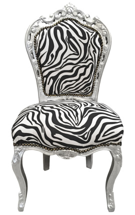 Barok rokoko stil stol zebra stof og sølv træ