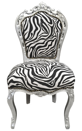 Μπαρόκ Rococo στυλ καρέκλα Zebra ύφασμα και ασημένιο ξύλο