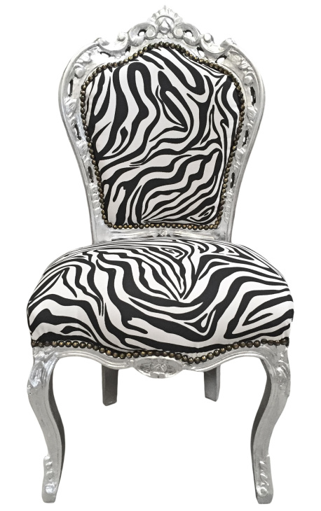 Scaun stil baroc rococo tesatura zebra si lemn argintiu