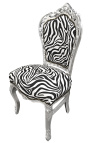Baroka rokoko stila krēsls no zebras auduma un sudraba koka