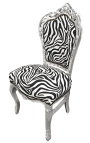 Scaun stil baroc rococo tesatura zebra si lemn argintiu