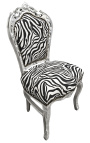 Cadeira estilo barroco rococó tecido zebra e madeira prateada