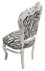 Krzesło w stylu barokowym rokoko tkanina zebry i srebrne drewno