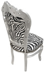 Baroque rococo style chair zebra fabric and silver wood