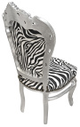 Krzesło w stylu barokowym rokoko tkanina zebry i srebrne drewno