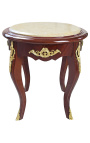 Bonita mesa redonda Louis XV estilo caoba y mármol beige