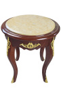 Bonita mesa redonda Louis XV estilo caoba y mármol beige