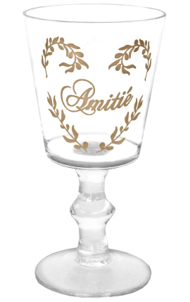 Verre transparent décors floral sérigraphié inscription "Amitié"