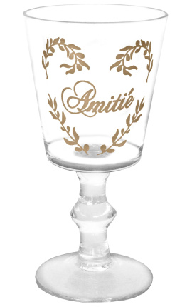 Transparente Glasdekoration florale seidengeschirmte Inschrift "Amitié"