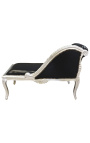 Louis XV chaise longue svart skinn og sølv tre - 16