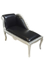 Méridienne de style Louis XV simili cuir noir et bois argent