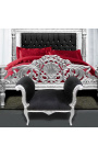 Baroque Louis XV bench black velvet fabric and silver wood 