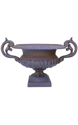 Medici-Vase aus Gusseisen mit Griffen in dunkler Farbe