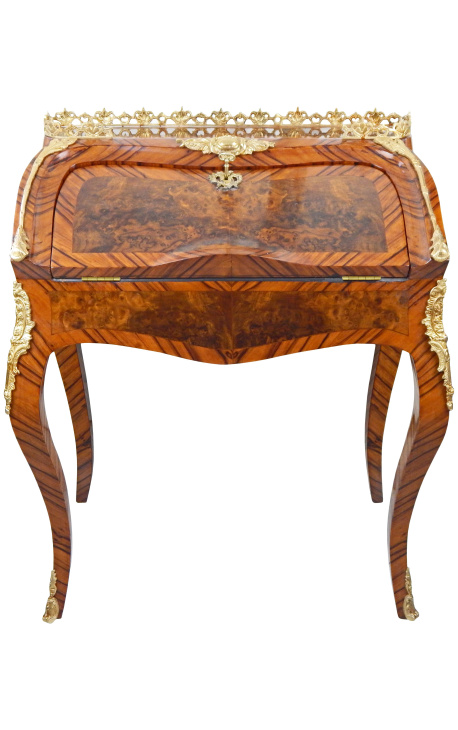 Scriban de mesa Louis XV Estilo com marchetaria e bronze de ouro - 1