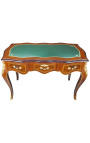 Bureau de style Louis XV, 3 tiroirs avec marqueterie et sous main vert