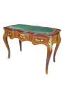 Bureau de style Louis XV, 3 tiroirs avec marqueterie et sous main vert