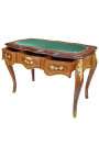 Bureau de style Louis XV, 3 tiroirs avec marqueterie et sous main vert