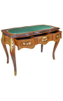 Bureau de style Louis XV, 3 tiroirs avec marqueterie et sous main vert