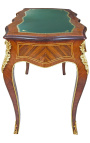 Bureau de style Louis XV, 3 tiroirs avec marqueterie et sous main vert