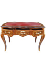 Bureau de style Louis XV à 3 tiroirs avec marqueterie sous main rouge - 10
