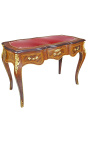 Bureau de style Louis XV à 3 tiroirs avec marqueterie sous main rouge - 11