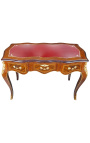 Bureau de style Louis XV à 3 tiroirs avec marqueterie sous main rouge - 9