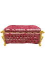 Grande banquette coffre baroque de style Louis XV tissu "Gobelins" satiné rouge et bois doré