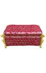 Grande banquette coffre baroque de style Louis XV tissu "Gobelins" satiné rouge et bois doré - 1