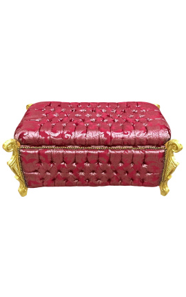 Baročna klop debla Louis XV Red Satin "Gobelins" tkanina in zlati les