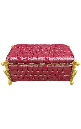 Big baroque bench trunk Louis XV style red "Gobelins" fabric and gold wood