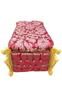 Grande banquette coffre baroque de style Louis XV tissu "Gobelins" satiné rouge et bois doré