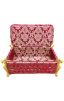 Grande banquette coffre baroque de style Louis XV tissu "Gobelins" satiné rouge et bois doré - 5