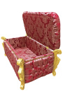 Banco de tronco barroco Louis XV Tecido de "gobelins" de cetim vermelho e madeira de ouro - 6