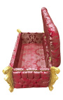 Grande cassapanca barocca in tessuto di raso rosso "Gobelins" in stile Luigi XV e legno dorato