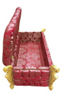 Grande banco de peito barroco em tecido de cetim vermelho "Gobelins" estilo Luís XV e madeira dourada