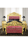 Banc de tronc barroc Louis XV Teixit de "gobelins" de setí vermell i fusta d'or - 2